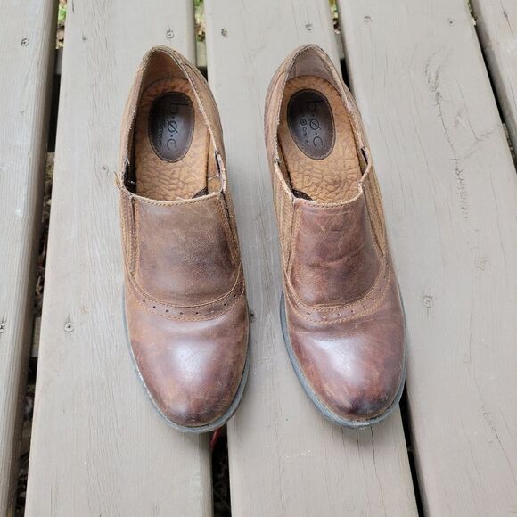 Born Sorla Brown Leather Chunky Heel Slip-on Western Cowgirl Boho Brogue Booties - Picture 4 of 7